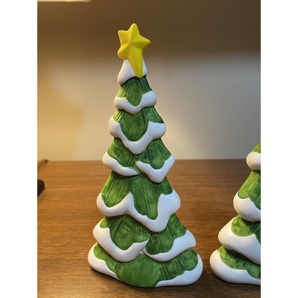 Department 56 Ceramic 8” Christmas tree snow Star Village Accessories, Set Of 3 - Picture 2 of 6